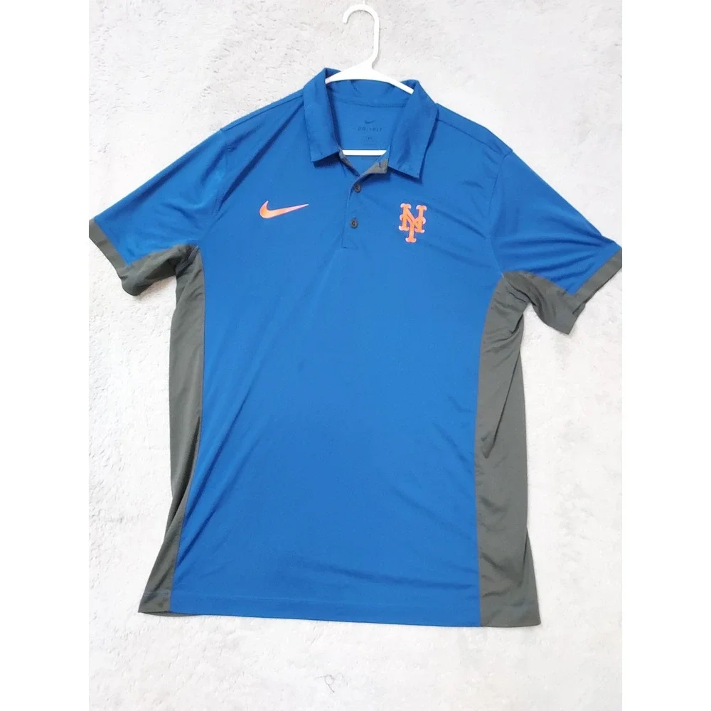 New York Mets Polo Shirt Mens Large Nike MLB Dri Fit Blue Performance Jersey L